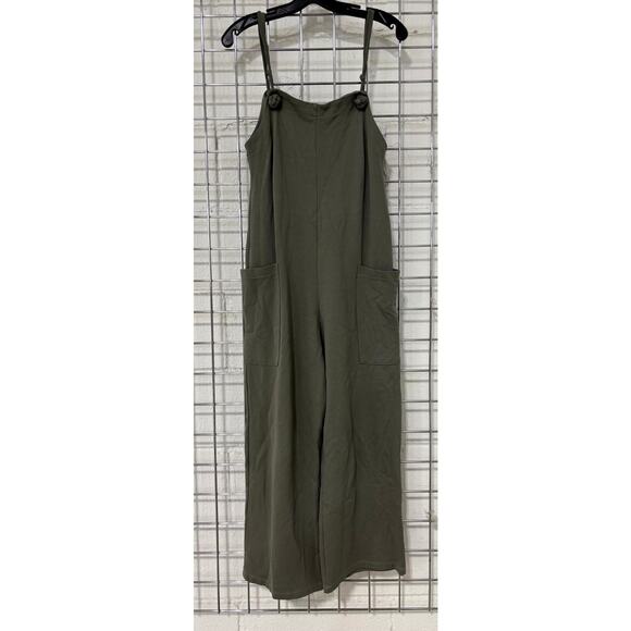 Earthbound Bib Overalls S Green Stretch Square Neck Wide Leg Loose Fit Summer - Picture 1 of 8